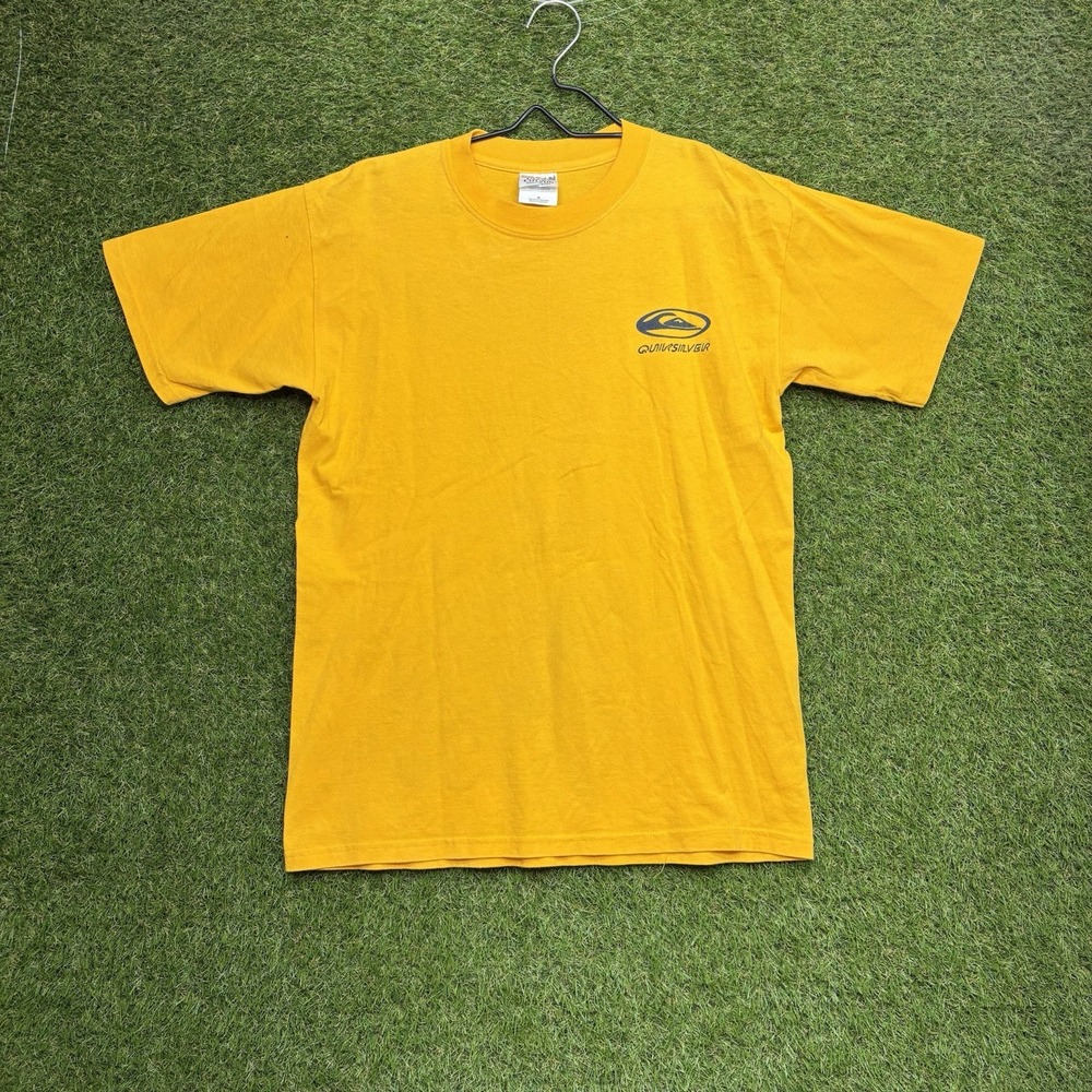 Quicksilver Shirt Mens Medium Yellow Short Sleeve Skater Surfing Boardriding y2k